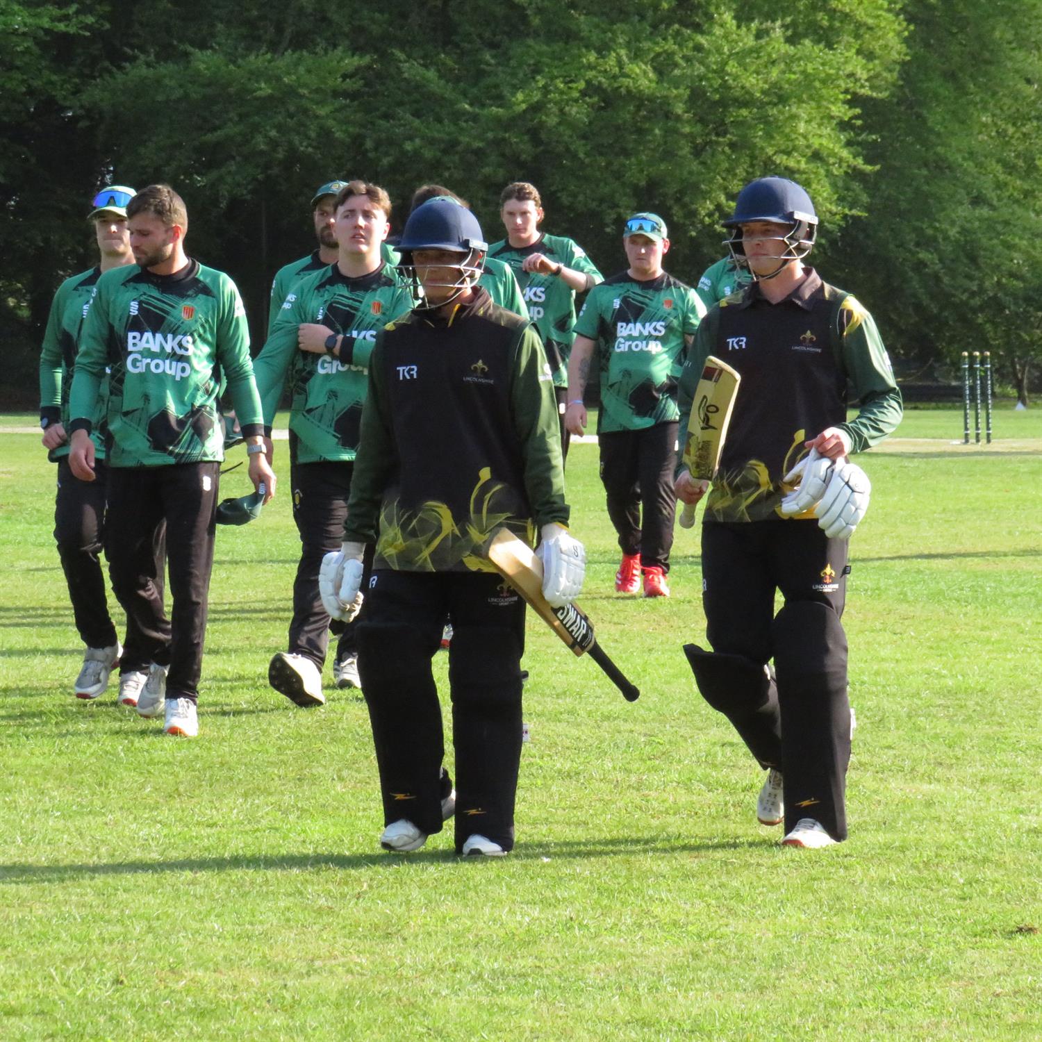 Lincolnshire v Northumberland, NCCA Trophy Group 2 match, held at BRACEBRIDGE HEATH on 04/05/2026 .
Jake Ludlam and Alex Moor leave the field having scored the winning runs in the final over of the match.