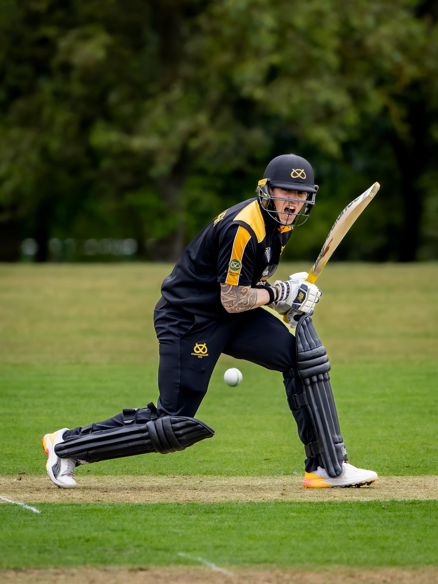 Staffordshire's James Kettleborough batting in the NCCA NV Play Trophy match against Bedfordshire at Ampthill Town Cricket Club on May 4th, 2026.