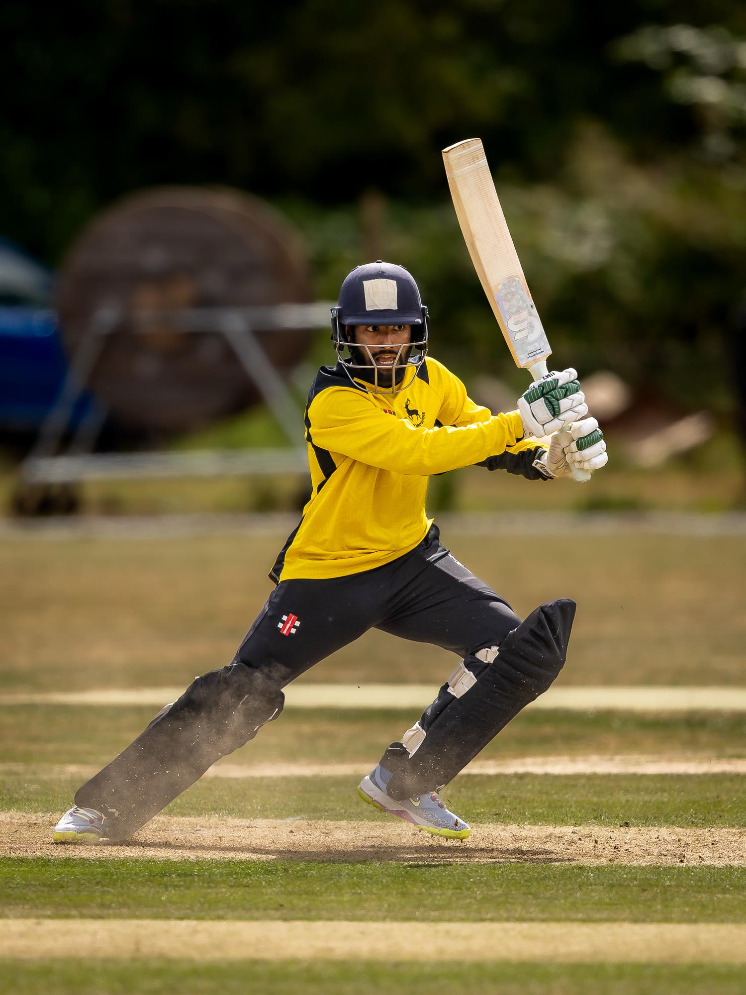 Nafis Shaikh batting for Hertfordshire in the second of two NCCA Dojo T20 matches against Suffolk at Mellis Cricket Club on July 5th, 2026. 