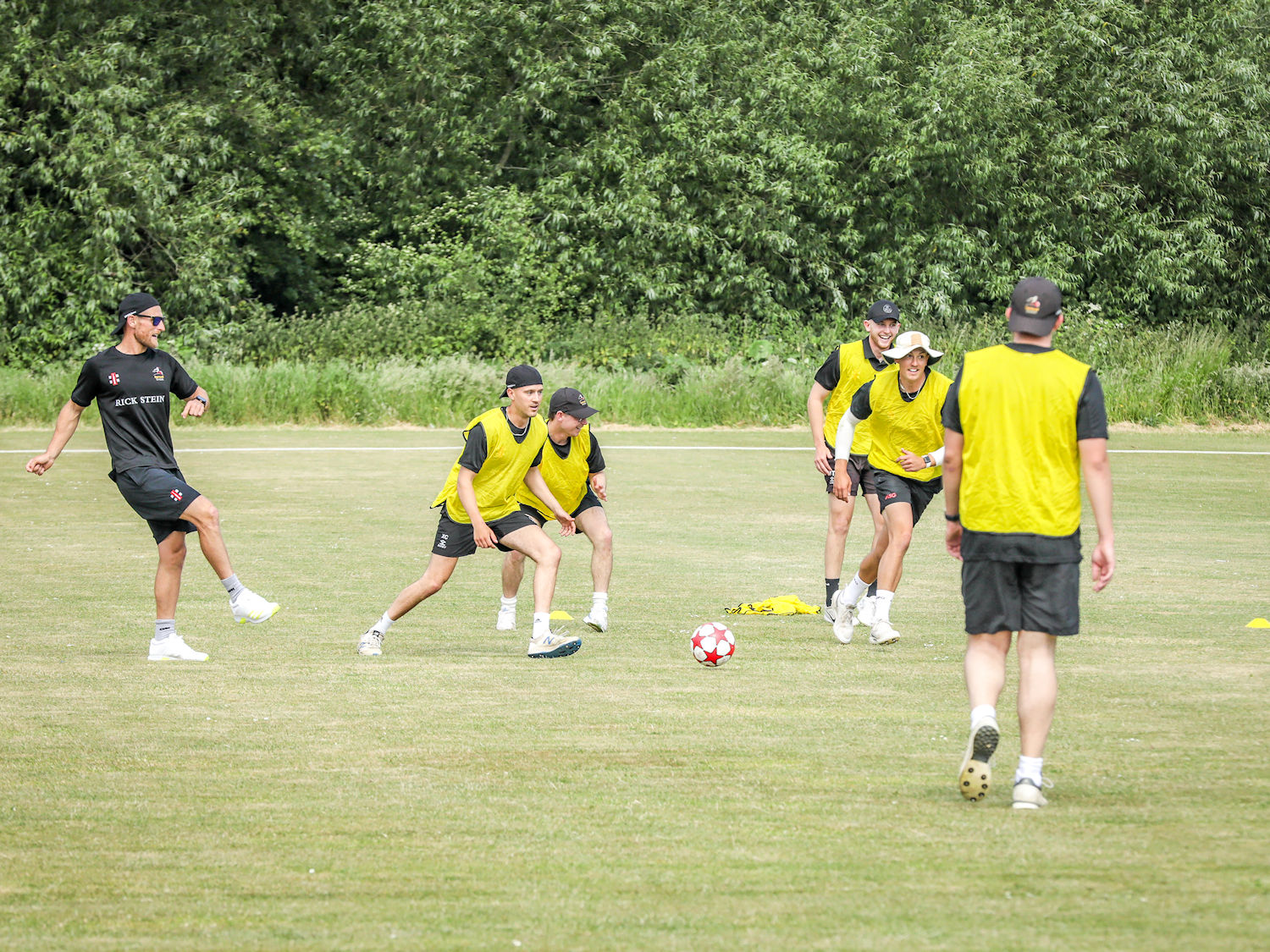 The Cornwall squad warming up for the the NCCA Trophy match against Berkshire at Slough Cricket Club on June 11th, 2023.