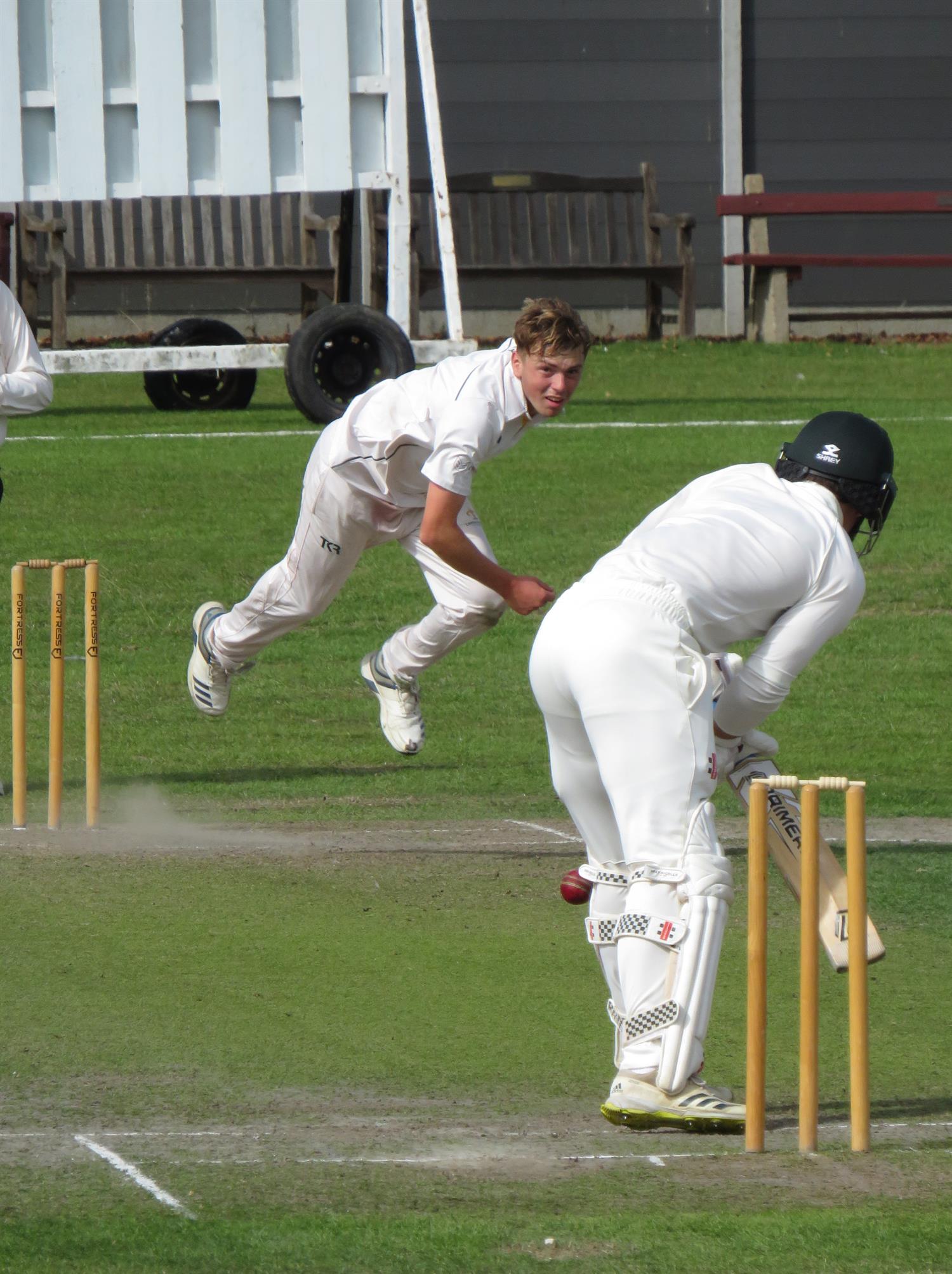 Lincolnshire v Cumbria, NCCA Cluberly Eastern Div 2 match, held at Cleethorpes on 23/08/2026 .
Matty Mills bowling for Lincolnshire C.C.C. another fine spell opening the attack. (19.3 overs, 4 maidens, 5 wickets for 42 runs).