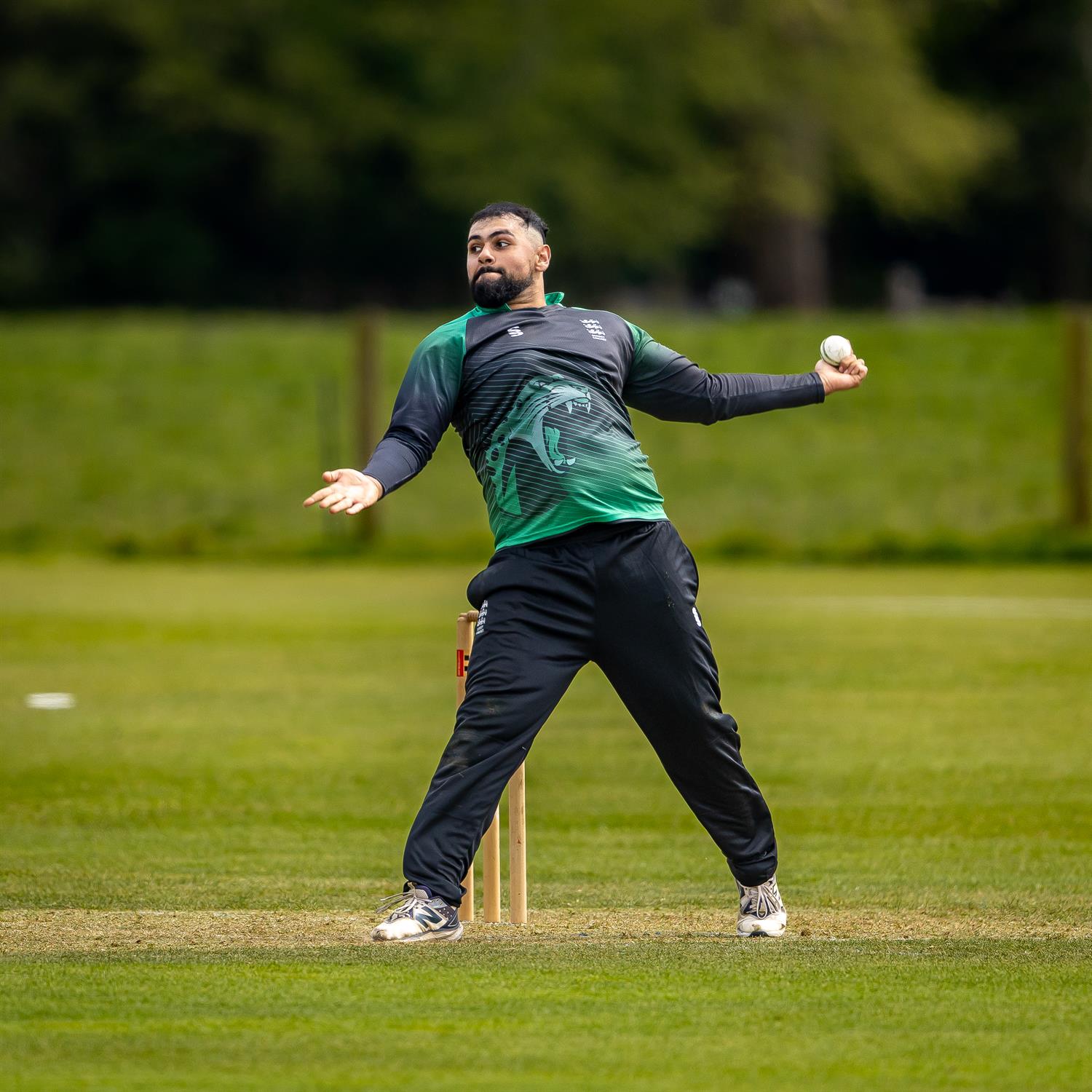 Dorset's Mo Abbas took 4-37 from 9.1 overs in the NCCA NV Play Trophy match against Cornwall at Wimborne Cricket Club on April 26th, 2026.