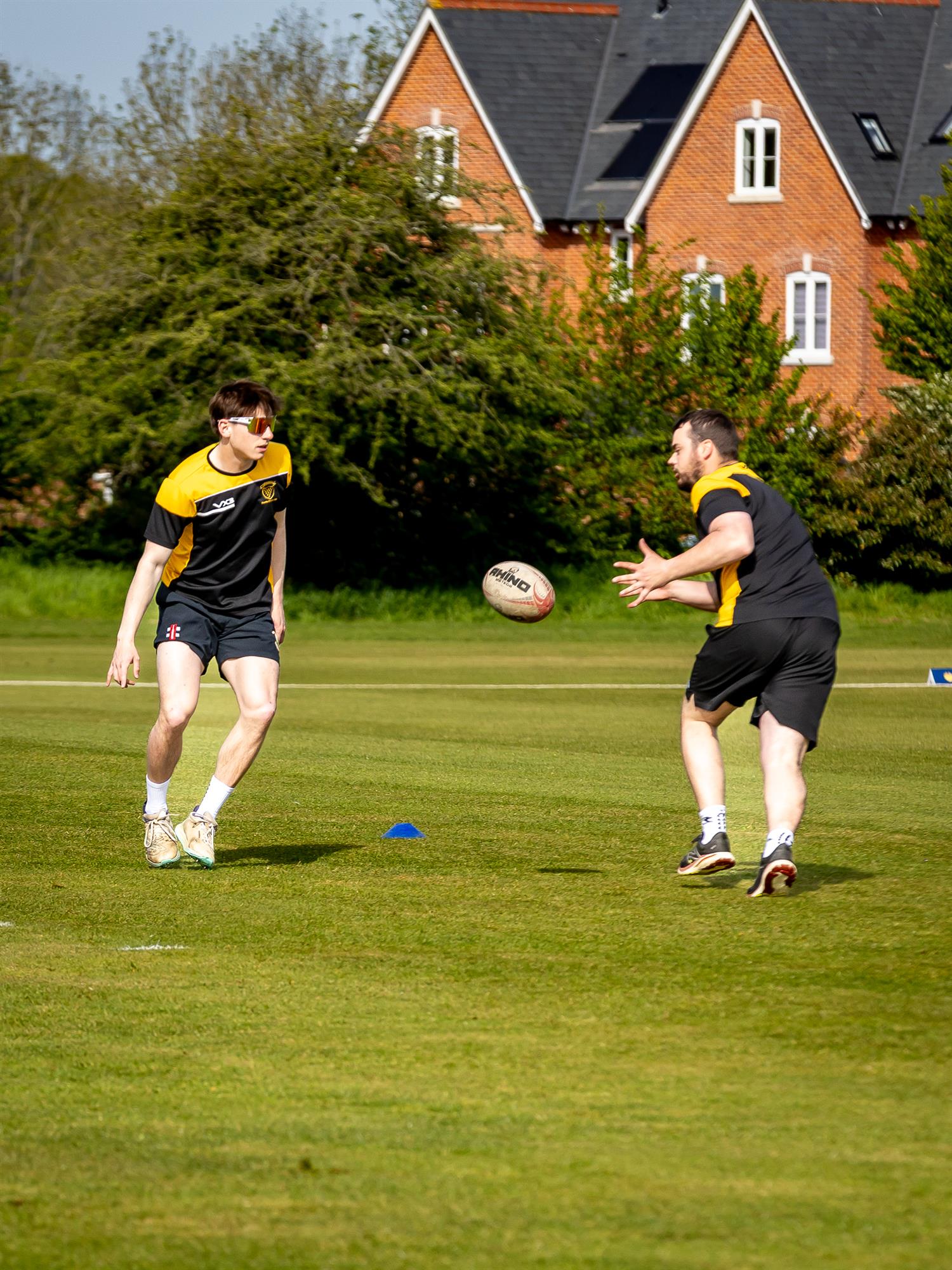 Cornwall players warming up with a game of rugby ahead of the in the NCCA NV Play Trophy match against Dorset at Wimborne Cricket Club on April 26th, 2026.