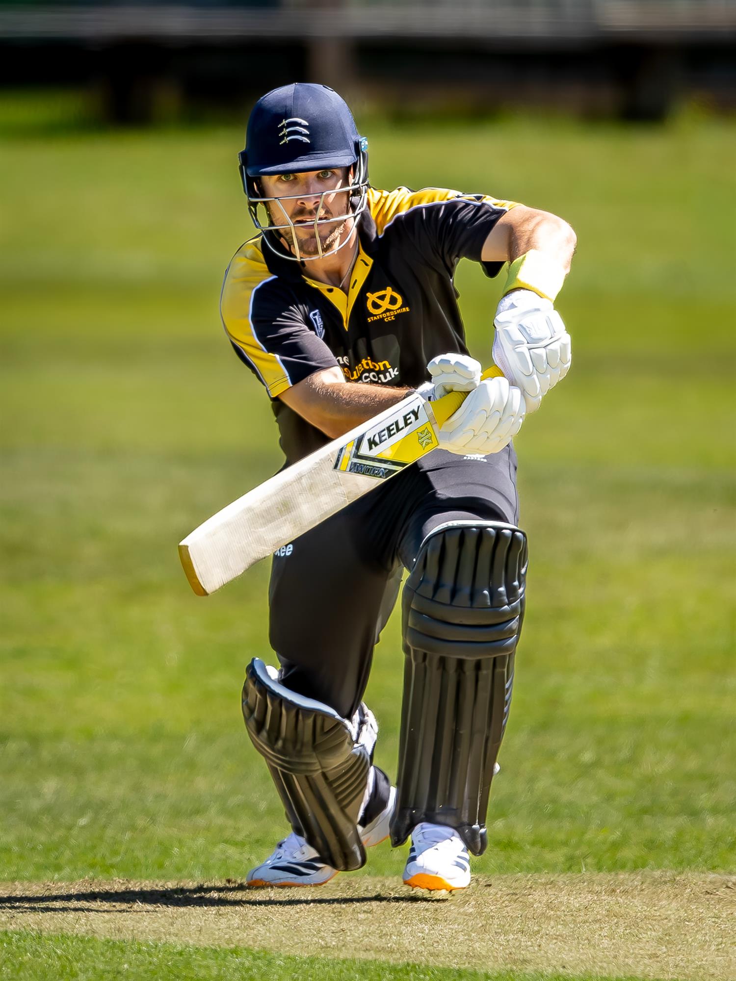 Dan Lincoln batting for Staffordshire in the first of two NCCA Dojo T20 matches against Northumberland at Stone SP Cricket Club on May 24th, 2026.