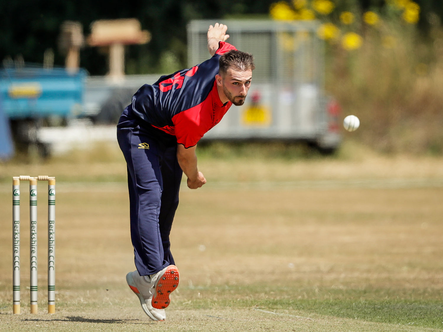 Richard Edwards bowling for Wales NC in the NCCA Trophy Quarter Final against Berkshire played at Falkland Cricket Club on July 17th, 2022.