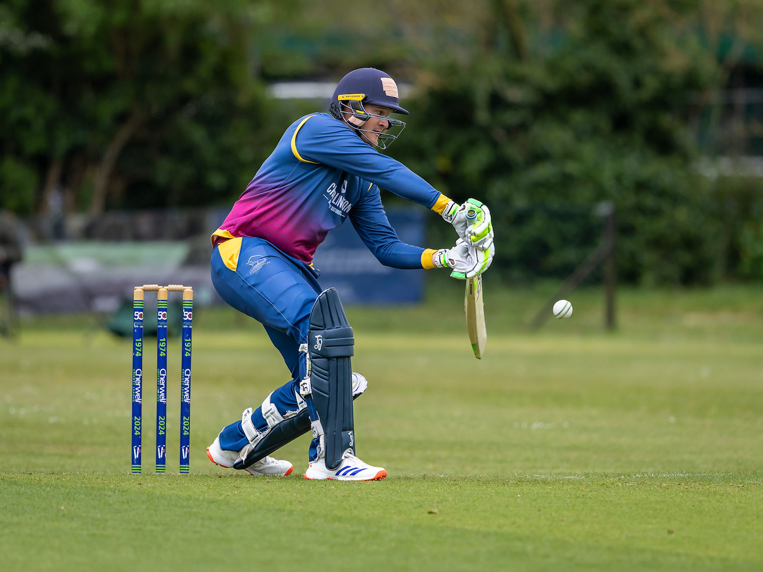 Oxfordshire's Hayden Rossouw batting in the NCCA Trophy match against Devon at Abingdon Vale Cricket Club on May 5th, 2025.