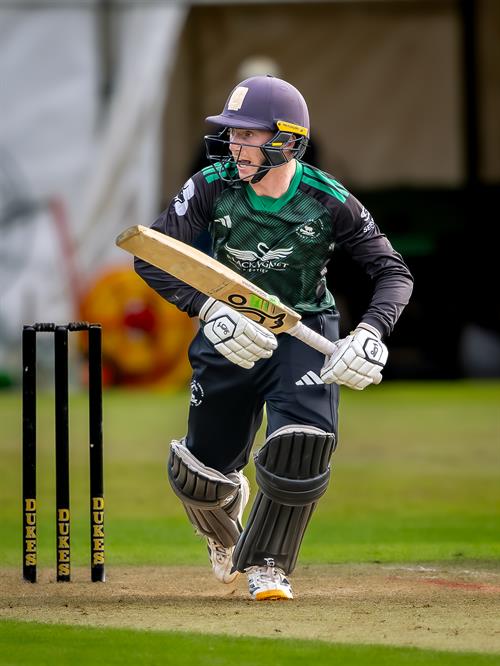 Andrew MacEwen batting for Berkshire in the NCCA Dojo T20 Final against Bedfordshire at Wormsley Cricket Ground on August 30th, 2026.