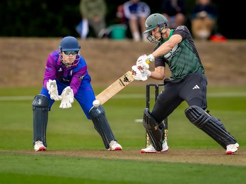 Andy Rishton batting for Berkshire and Theodore Robinson keeping wicket for Bedfordshire in the NCCA Dojo T20 Final at Wormsley Cricket Ground on August 30th, 2026.