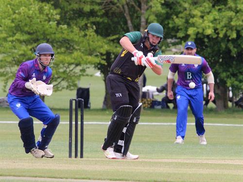 Bedfordshire v Lincolnshire, NCCA Trophy Group 2 match, held at Dunstable Town Cricket Club on 03/05/2026 .
James Laud of Lincolnshire, plays the ball to the on side.