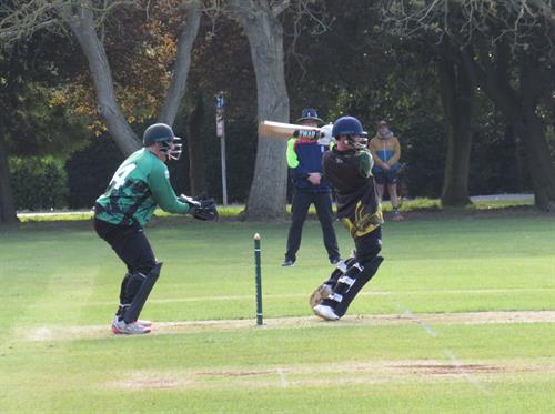 Lincolnshire v Northumberland, NCCA Trophy Group 2 match, held at BRACEBRIDGE HEATH on 04/05/2026 .
Jake Ludlam puts bat to ball in a final flurry of runs in the final over of the match.