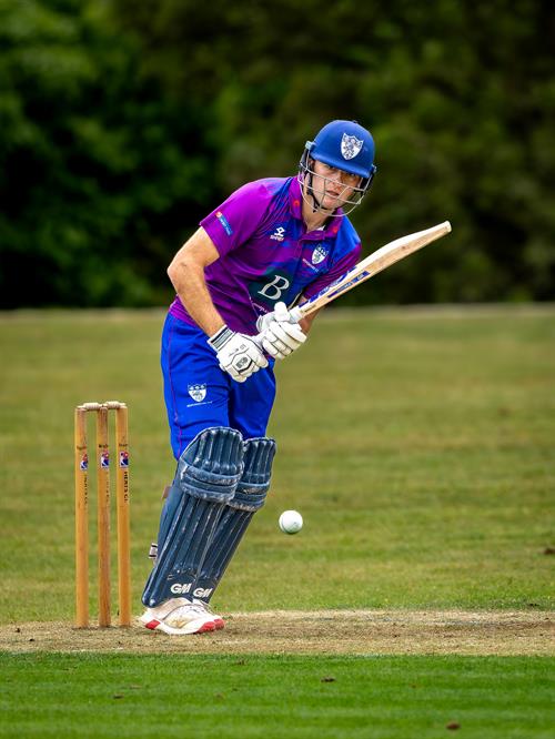 Jake Tarling batting for Bedfordshire in the NCCA NV Play Trophy match against Staffordshire at Ampthill Town Cricket Club on May 4th, 2026. 