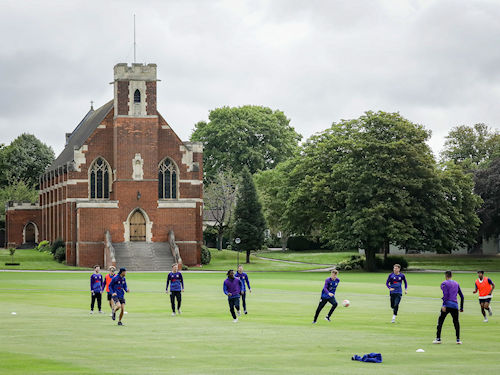 The Bedfordshire squad warming on the first day of the Durant Cricket National Counties Championship match against Northumberland at Bedford School on July 23rd, 2023.