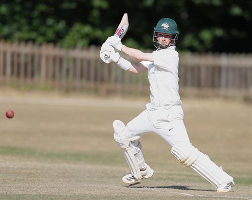 Bertie Foreman in action as he recorded back-to-back half centuries for Buckinghamshire against Staffordshire in the NCCA Cluberly Eastern Div 1 match, held at Chesham CC on 12/07/2026 .