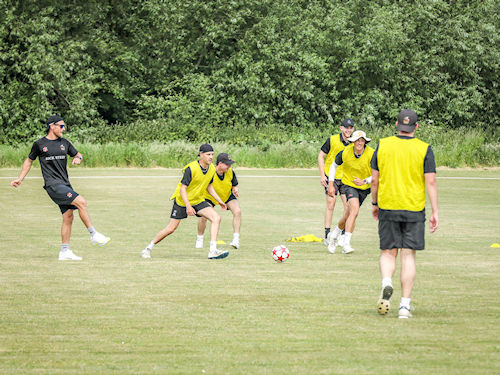 The Cornwall squad warming up for the the NCCA Trophy match against Berkshire at Slough Cricket Club on June 11th, 2023.