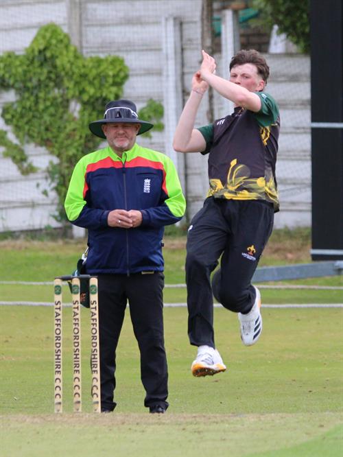 Staffordshire v Lincolnshire, NCCA Trophy Group 2 match, held at Bignall End Cricket Club on 17/05/2026 .
Tom Shephard of Lincolnshire C.C.C. 2 vital early wickets on his return to the squad.