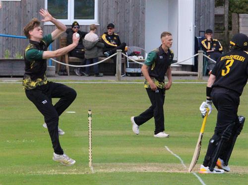 Staffordshire v Lincolnshire, NCCA Trophy Group 2 match, held at Bignall End Cricket Club on 17/05/2026 .
Tom Currie in delivery stride for Lincolnshire.