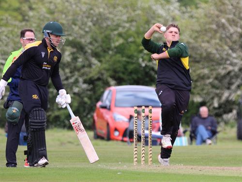 Staffordshire v Lincolnshire, NCCA Trophy Group 2 match, held at Bignall End Cricket Club on 17/05/2026 .
James Laud bowling with two huge wickets for Lincolnshire.