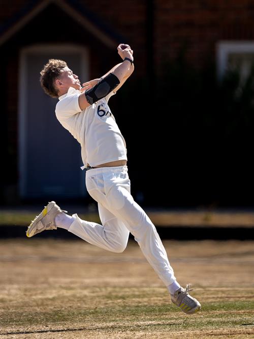 Wiltshire's Archie Pascoe bowling on the first day of the NCCA Cluberly Championship match against Devon held at South Wilts Cricket Club from August 23rd–25th, 2026.