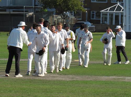 Lincolnshire v Cumbria, NCCA Cluberly Eastern Div 2 match, held at Cleethorpes on 23/08/2026 .
A happy Lincolnshire team leave the field at close of play, having gained promotion to Eastern division one of the N.C.C.A. 