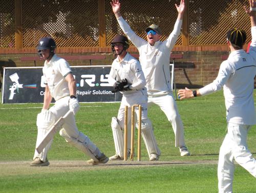 Lincolnshire v Cumbria, NCCA Cluberly Eastern Div 2 match, held at Cleethorpes on 23/08/2026 .
A Lincolnshire appeal and another victim for wicket keeper Finn Brookes.