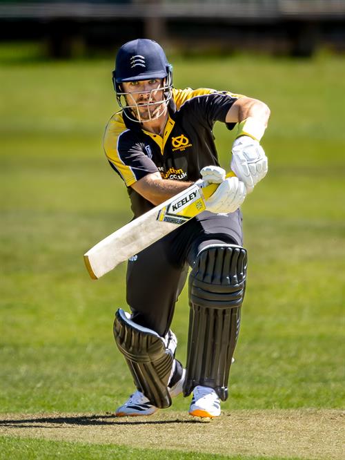 Dan Lincoln batting for Staffordshire in the first of two NCCA Dojo T20 matches against Northumberland at Stone SP Cricket Club on May 24th, 2026.