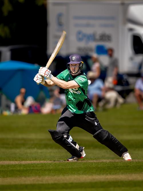 Northumberland's Harry Crawshaw batting in the first of two NCCA Dojo T20 matches against Staffordshire at Stone SP Cricket Club on May 24th, 2026.