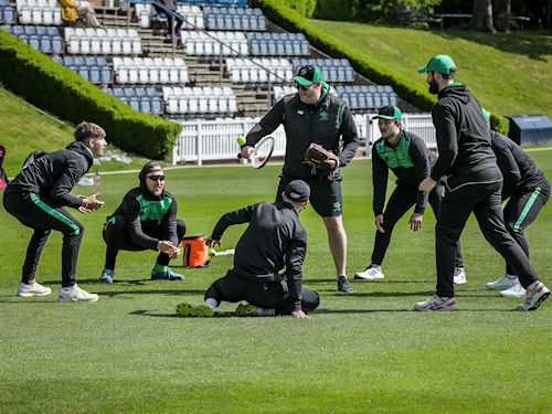 Buckinghamshire players warming up with catching practice ahead of the NCCA Trophy match against Wiltshire at Marlborough College on May 29th, 2023.